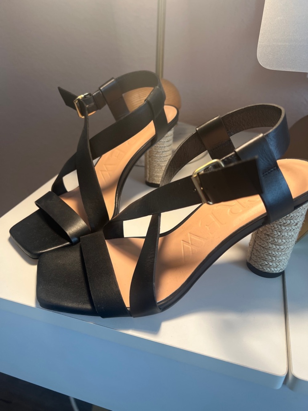 J. Crew Black Leather Strappy Block Heel Sandals